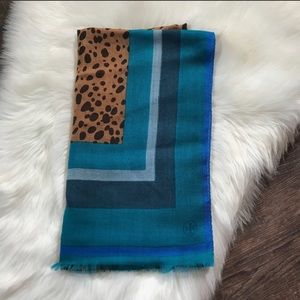 Beautiful teal blue & leopard Tory Burch Scarf